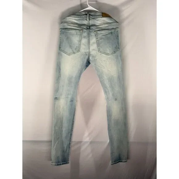 MNML Light Wash Distressed Skinny Jeans Ripped Knee Denim Size 34 Used - Picture 4 of 5